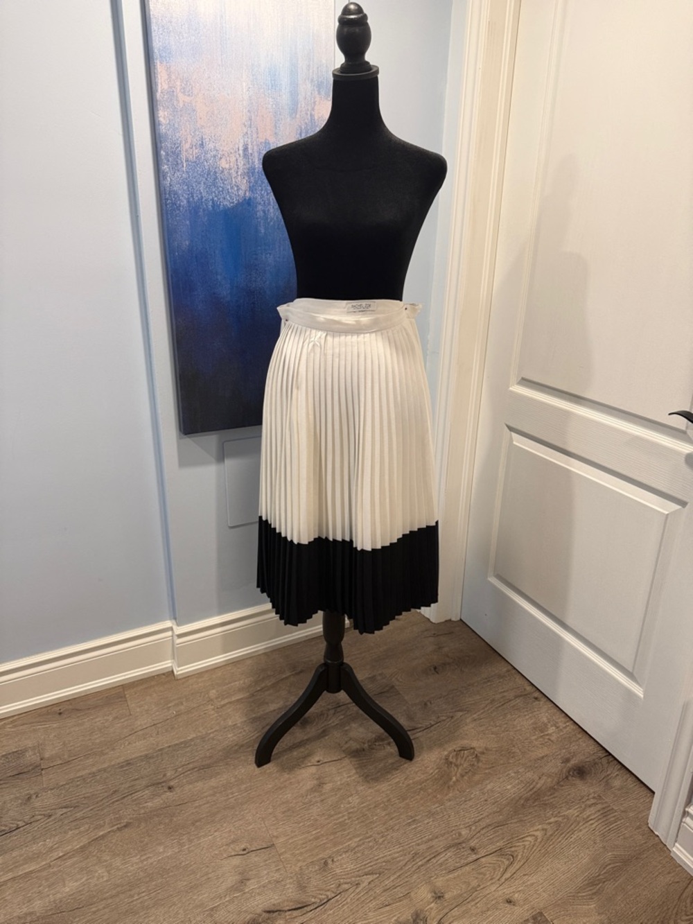 Rachel Zoe Two-Tone Pleated Midi Skirt - White and Black